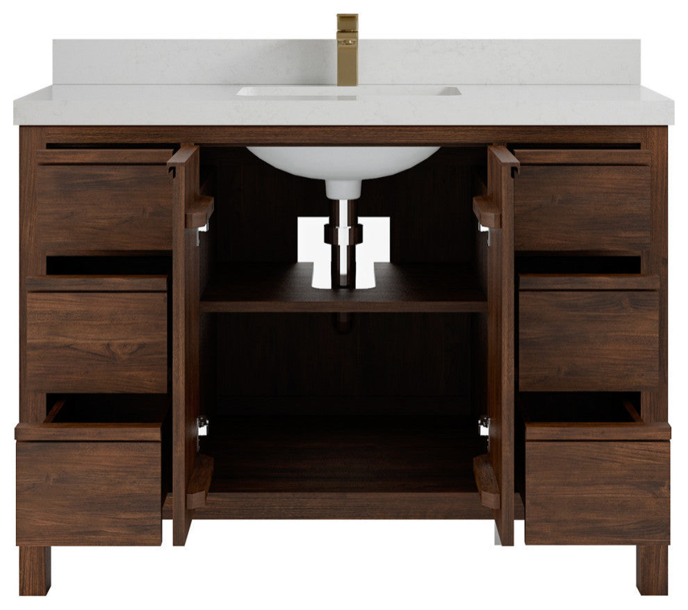 Elizabeth 48 Single Sink Bath Vanity in Dark Walnut Teak 2" Carrara Quartz