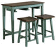 3 Piece Bar Table Set with Contoured Seat, Antique Blue and Brown