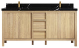 Elizabeth Oak 72" Double Sink Vanity, White 2" Calacatta Black