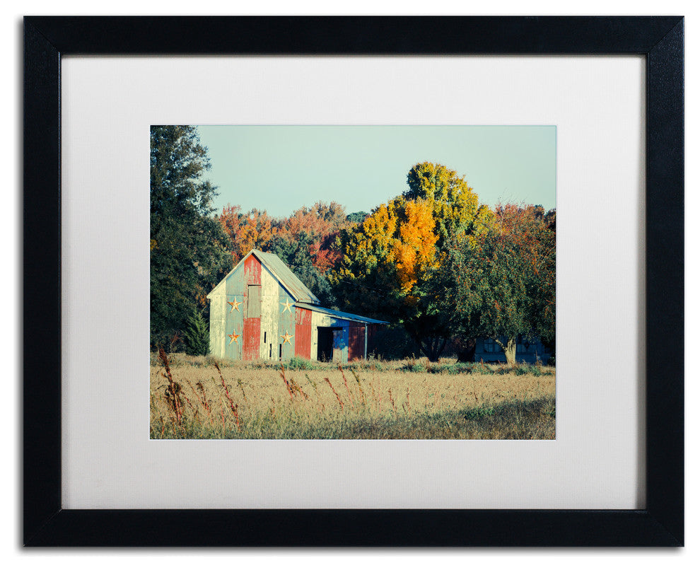 PIPA Fine Art 'Patriotic Barn in Field' Matted Framed Art, 20x16