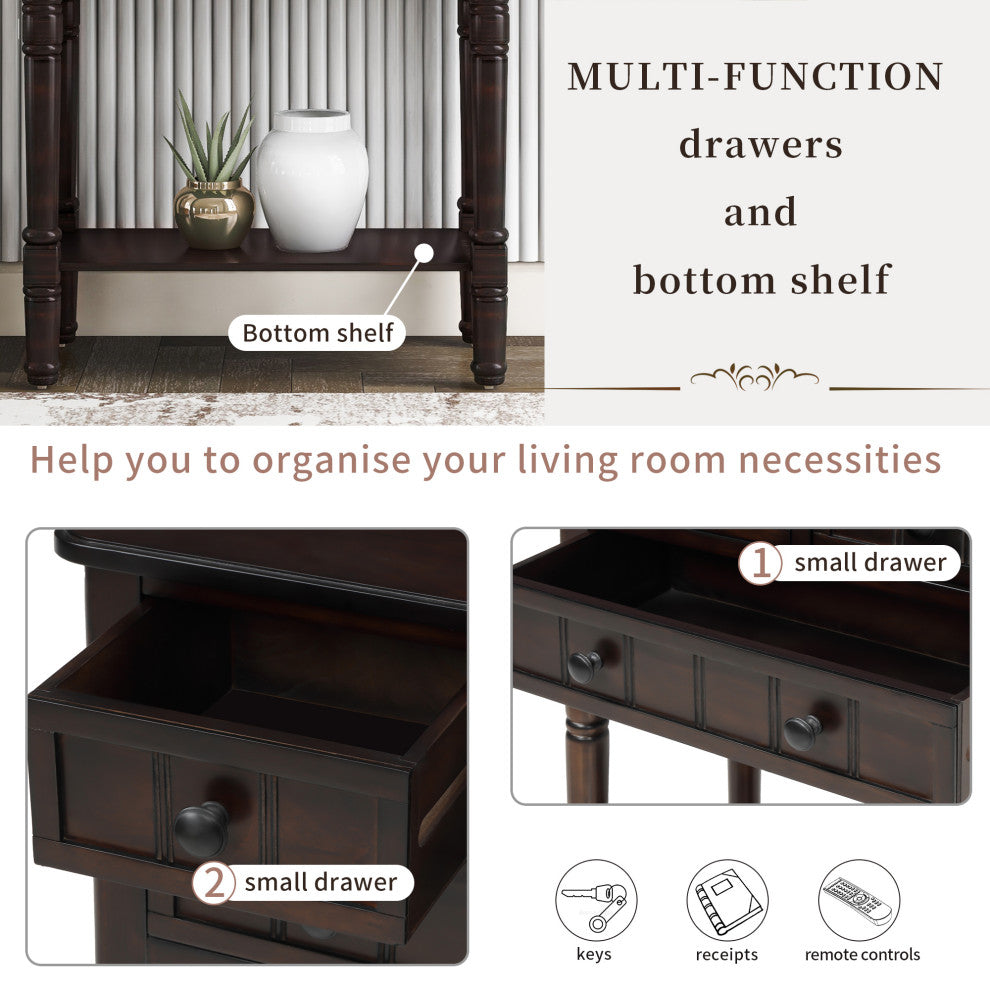 Narrow Console Table with Three Storage Drawers, Espresso