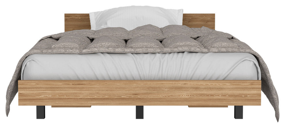 Ethereal Twin Bed Base with Headboard, Pine