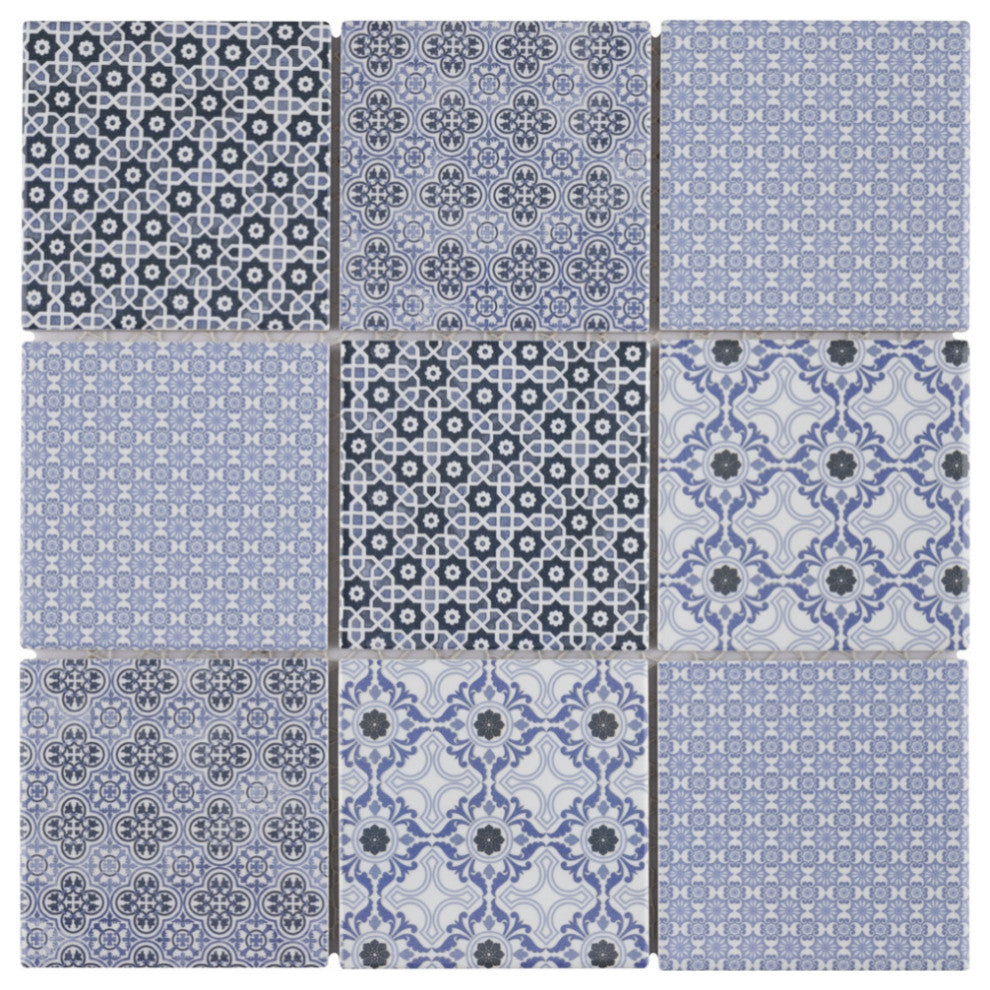 Classico 4" Square Blue Porcelain Floor and Wall Tile