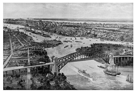 East River and Hell Gate Bridge- Gallery Wrapped Canvas Art 28" x 42"