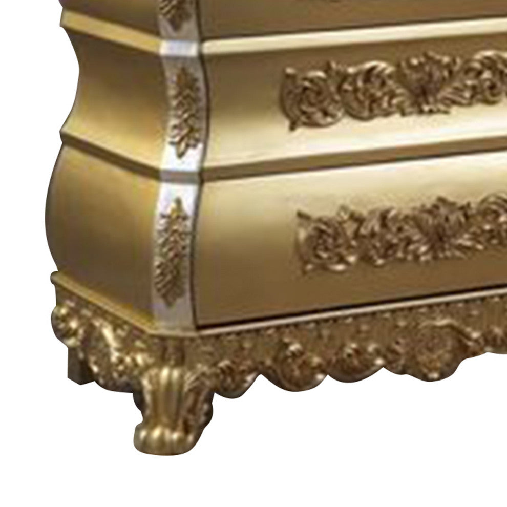 Benzara BM269591 Chest With 5 Storage and Scrolled Floral Design, Gold