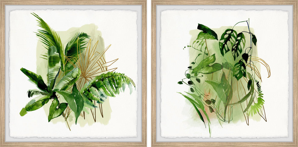 Glowing Greens Diptych, 2-Piece Set, 12x12 Panels