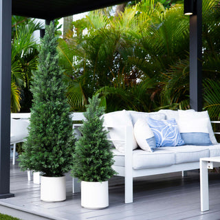 3ft. UV Resistant Artificial Cedar Tree, Decorative White Planter