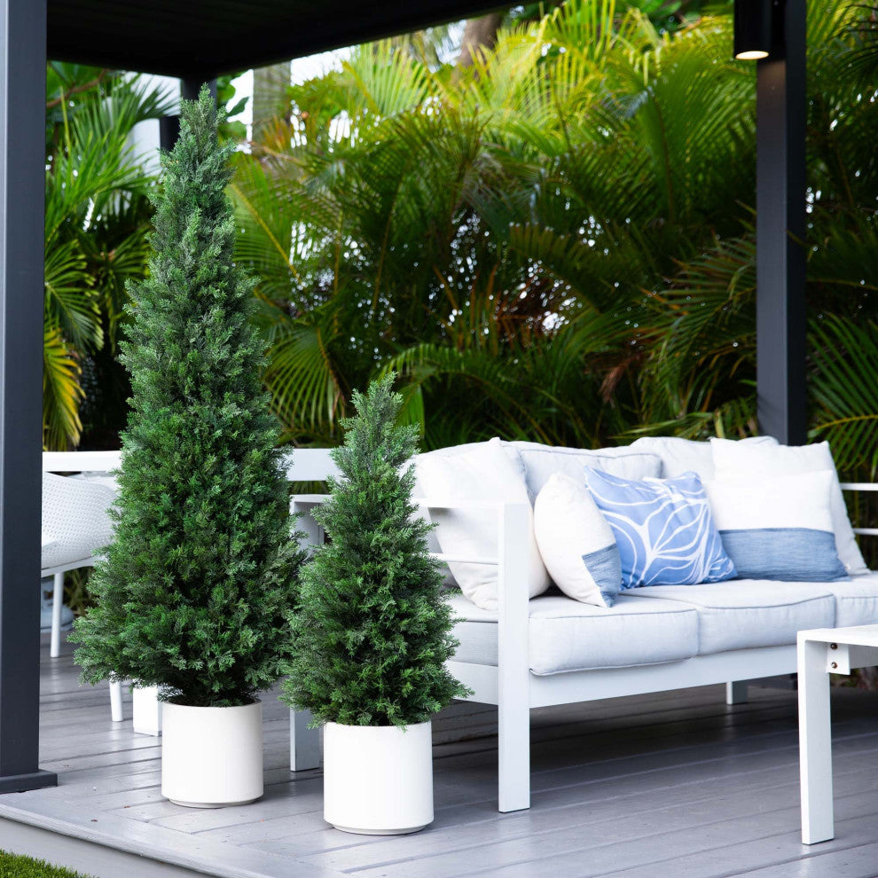 3ft. UV Resistant Artificial Cedar Tree, Decorative White Planter