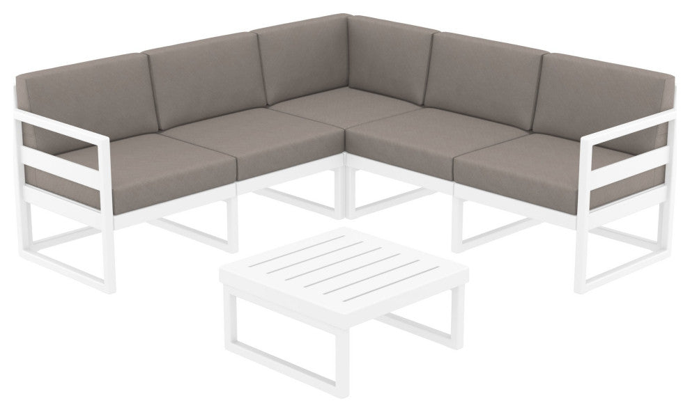Mykonos Corner 5-Person Sectional Set White, Acrylic Fabric Taupe Cushion