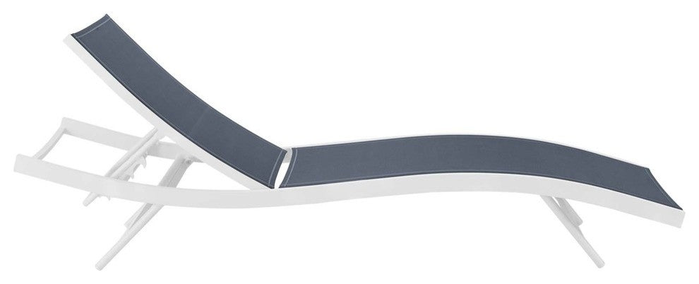 Glimpse Outdoor Patio Mesh Chaise Lounge Chair, White Navy