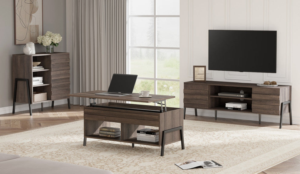 Brown Wooden Coffee Table With Lift Top