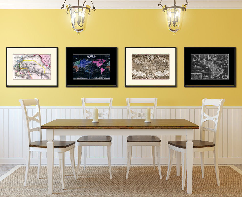 Oceania Vintage Map Print On Canvas With Picture Frame 28" X 37"