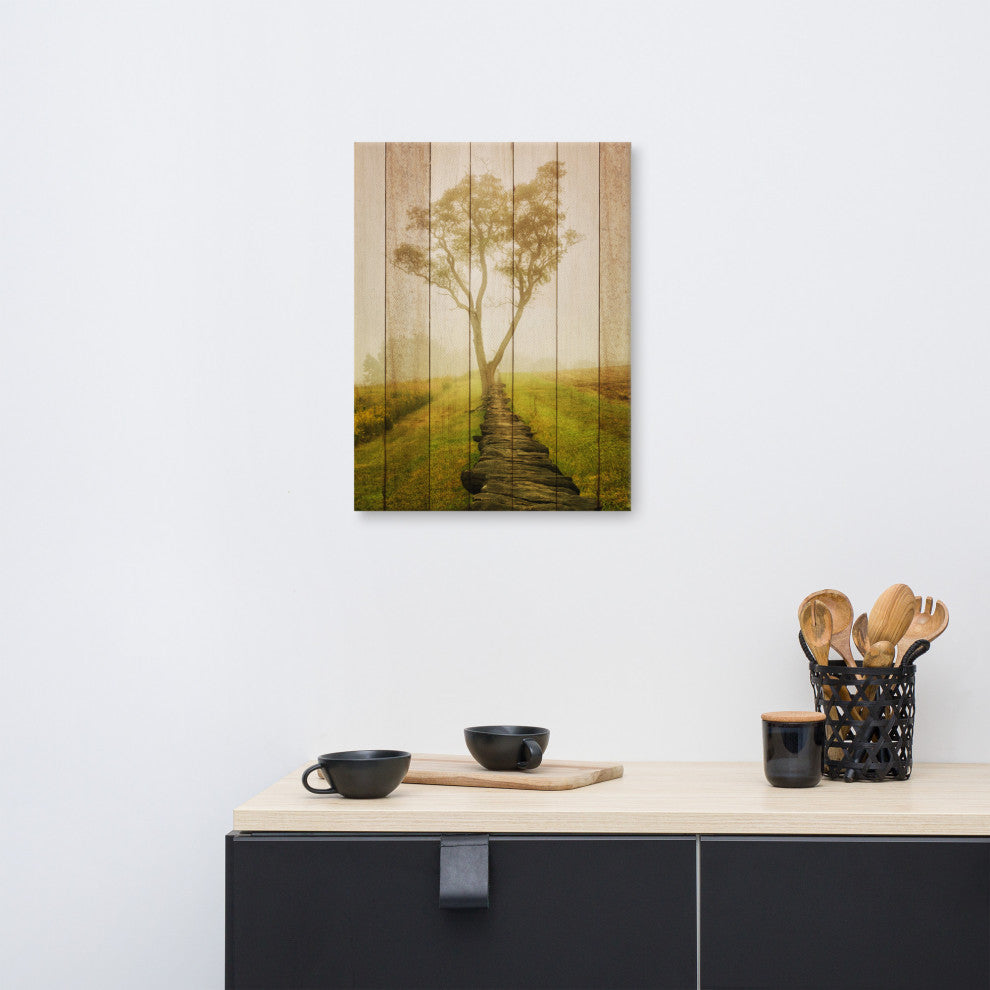 Faux Wood Calming Morning Landscape Photo Canvas Prints, 18" X 24"