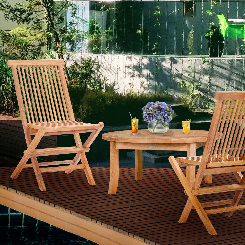 Teak Wood California Folding Outdoor Patio Side Chair, A-Grade Teak, Set of 2