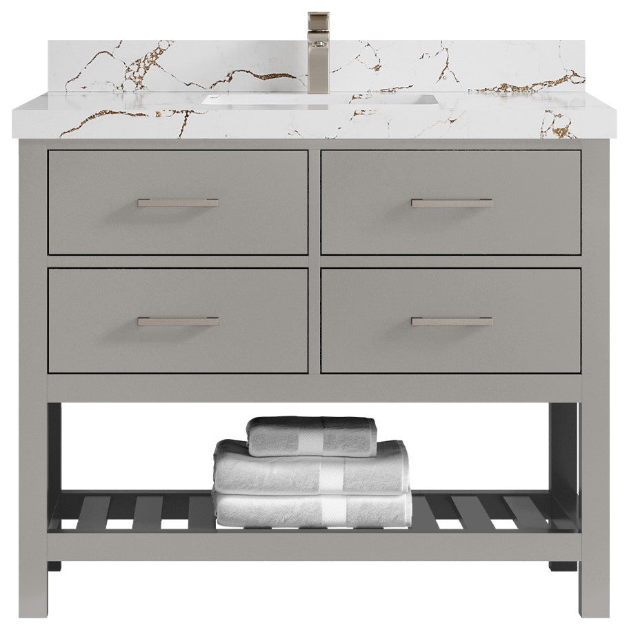 Parker 42" Single Sink Bath Vanity, Elephant Skin Gray 2" Viola Brown