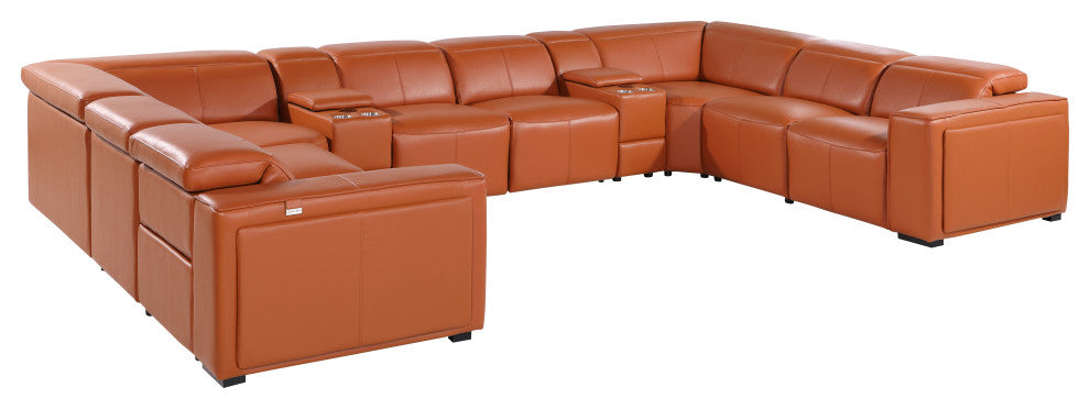 Niccolo Italian Leather 10-Piece U-Shaped 4 Power Reclining Sectional, Camel