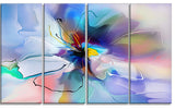 Abstract Creative Blue Flower, Extra Large Floral Wall Art, 48"x28", 4 Panels