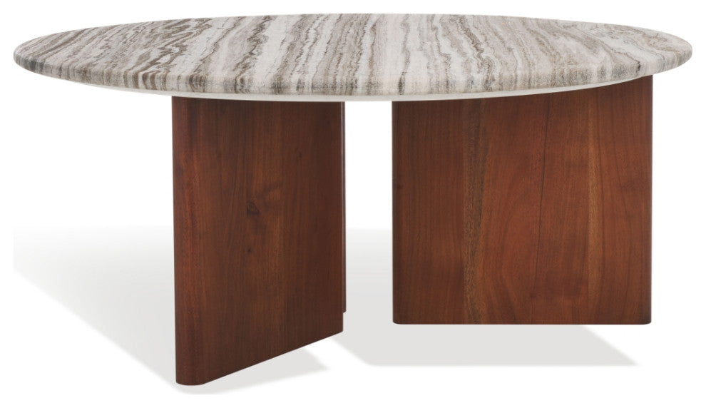 Safavieh Couture Lauresse Marble Coffee Table, Walnut/Grey