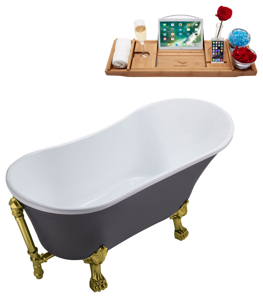 55" Streamline N355BGL-BGL Clawfoot Tub and Tray With External Drain
