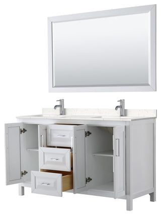60, Double Vanity, White, Light-Vein Marble Top, SQ Sinks, 58, Mirror