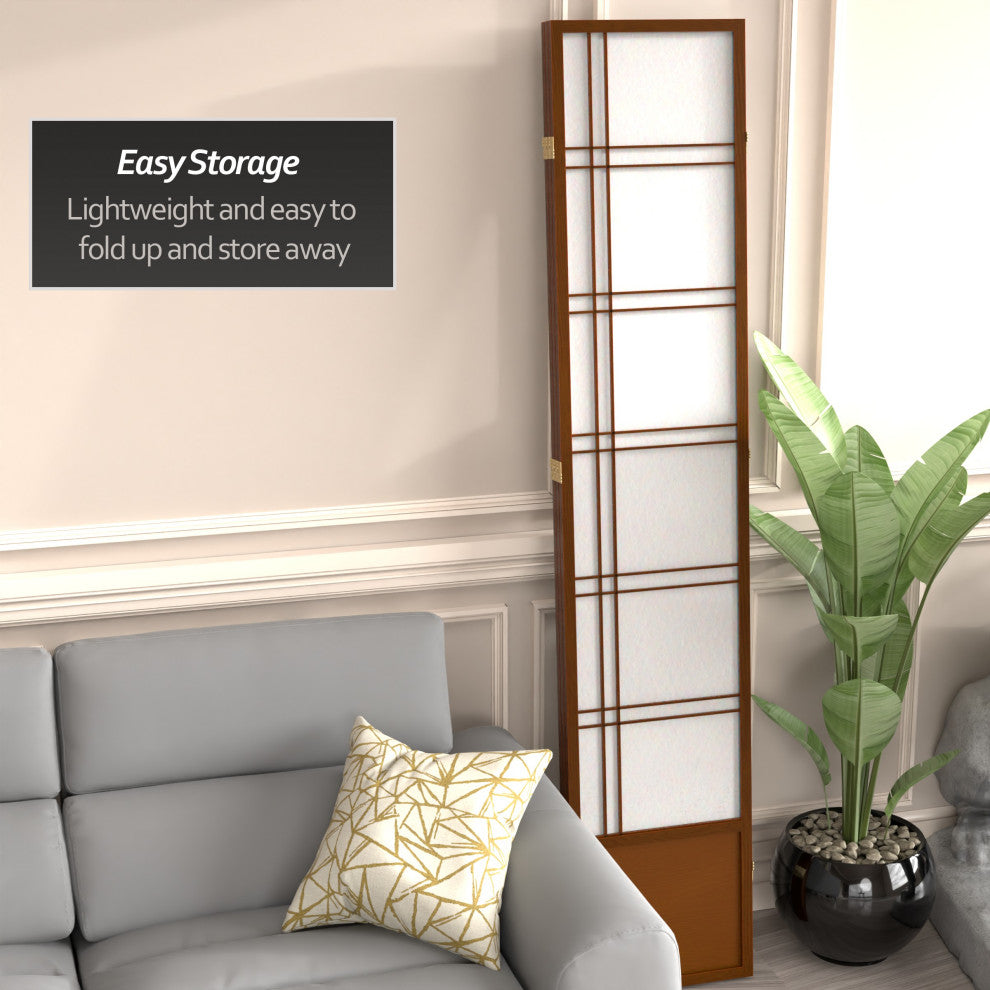 7' Tall Double Cross Shoji Screen, Walnut, 3 Panels