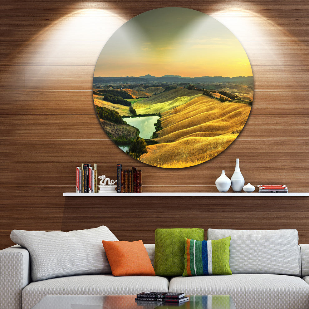 Rural Landscape Italy Panorama, Landscape Round Wall Art, 23"