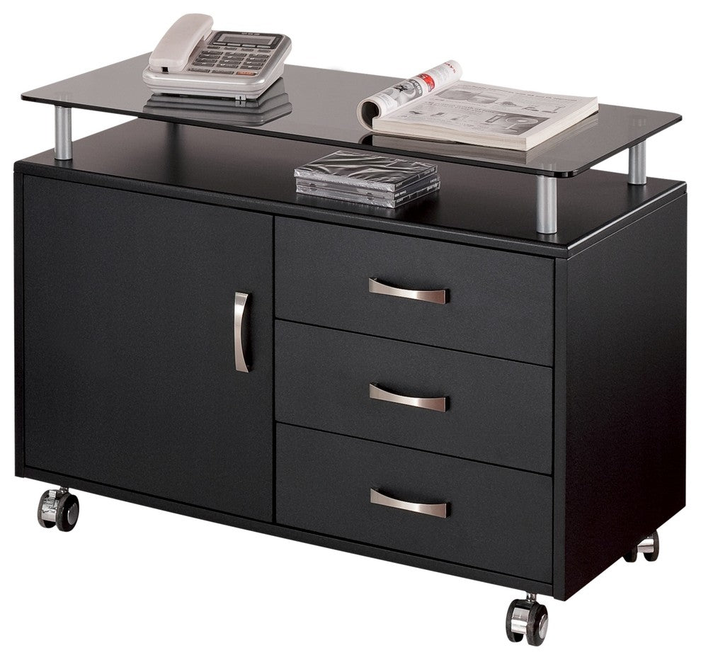 Techni Mobili Rolling Storage Cabinet With Frosted Glass Top. Color: Graphite