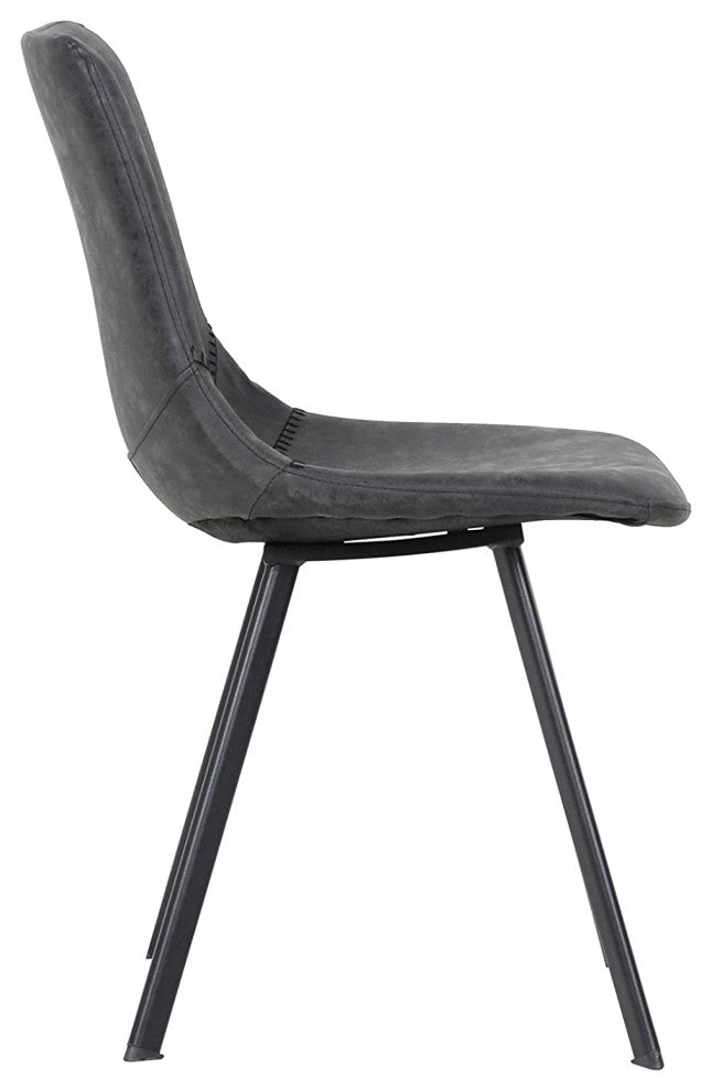 Markley Modern Leather Dining Chair With Metal Legs Set of 4 CharcoalBlk