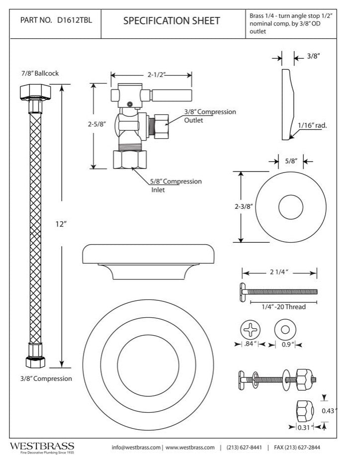 Toilet Kit With 1/4-Turn Stop And Wax Ring - Lever Handle In Polished Chrome, Polished Chrome
