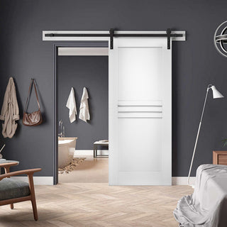 Barn Door / Mela 7444 White Silk / 6.6FT Rail, 32" X 84"