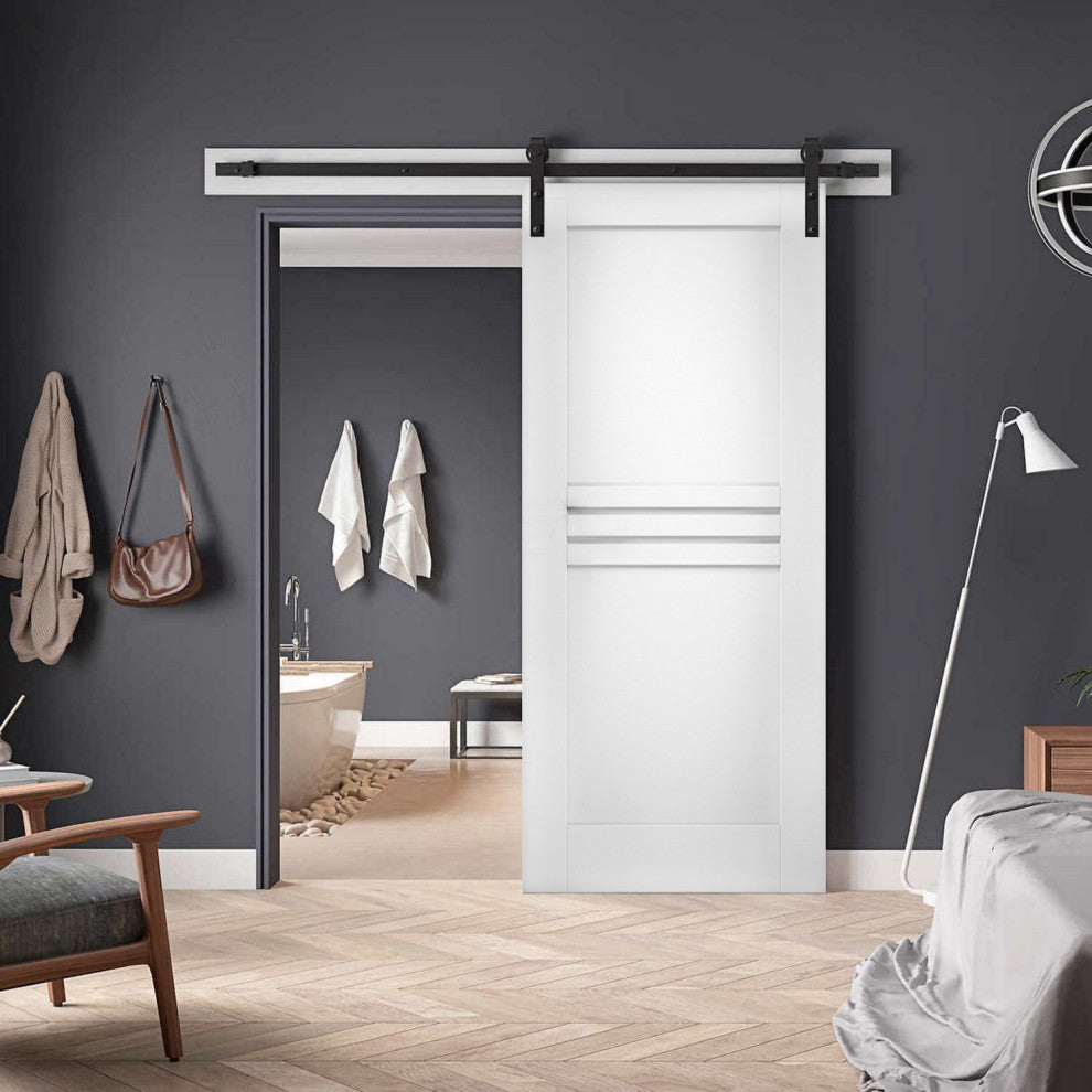 Barn Door / Mela 7444 White Silk / 6.6FT Rail, 32" X 84"