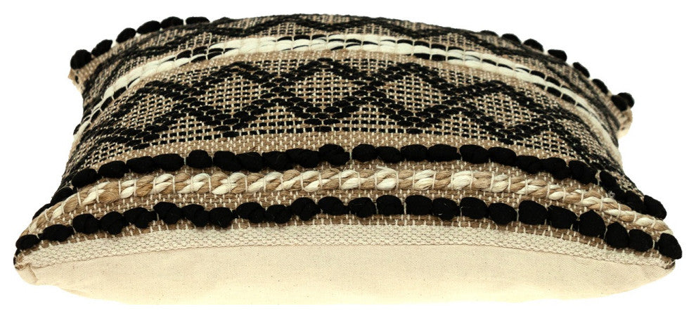 Black and Sand Woven Decorative Pillow