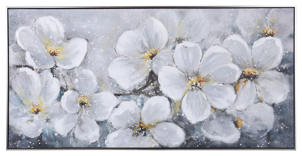 White Plumerias, Bloom Art Print on Canvas- Framed