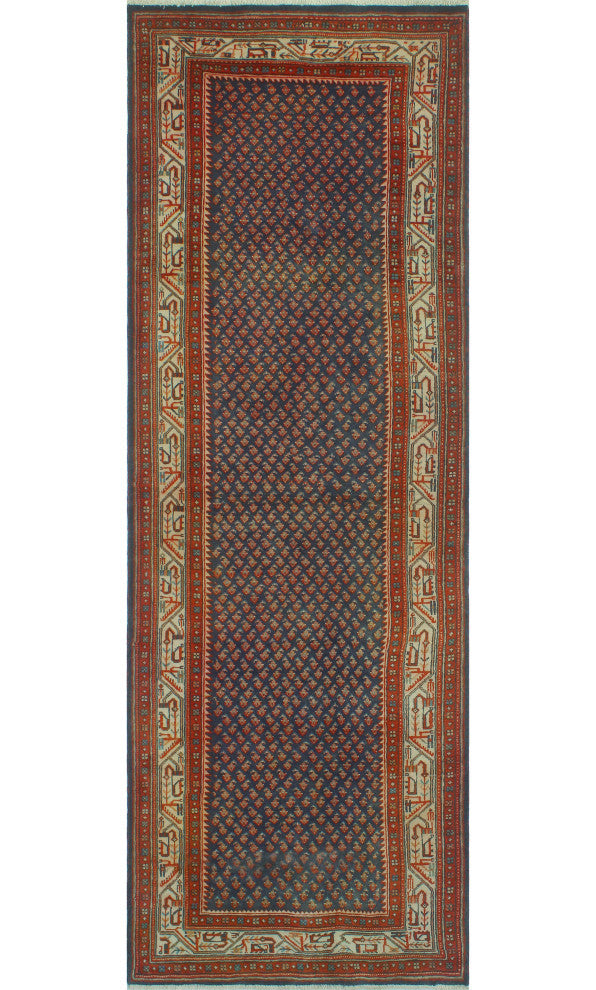 Fine Vintage Distressed Ronny Blue/Beige Runner, 3'5x10'5