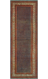 Fine Vintage Distressed Ronny Blue/Beige Runner, 3'5x10'5