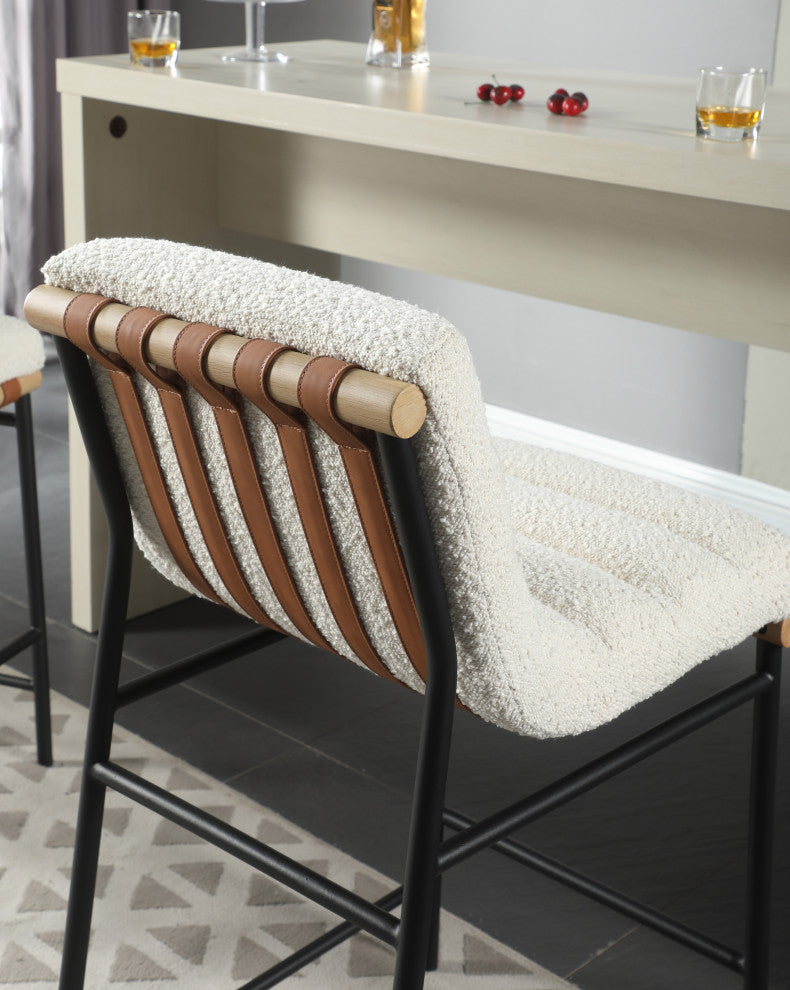 Lahni Boucle Fabric Counter Height Chair, White