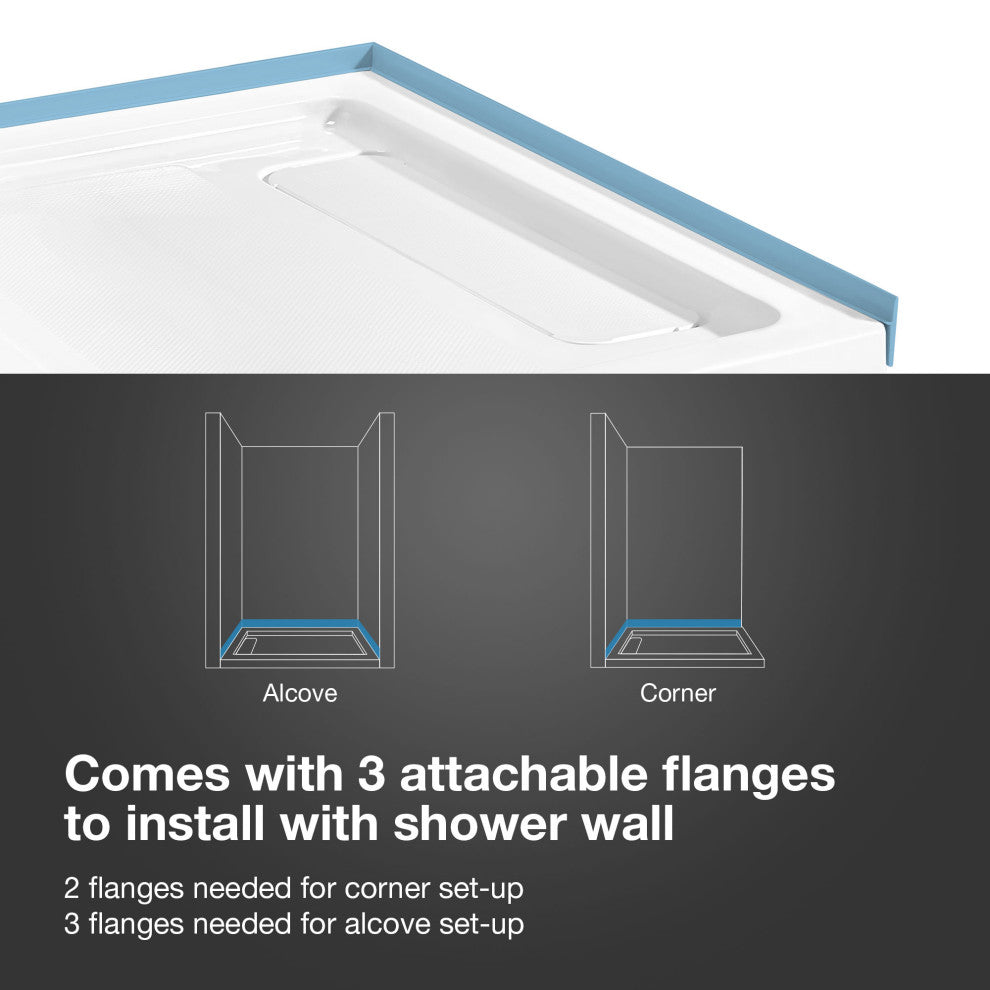 Tampa Alcove Frameless Pivot Hinge Shower Door Kit With Base Pan, Satin Nickel, 48x32"