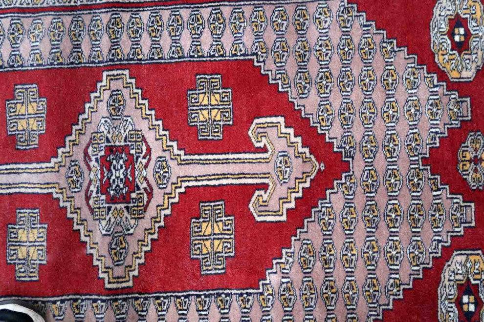 Handmade Vintage Uzbek Bukhara Rug 3.2'x5.1', 98cmx156cm, 1970s