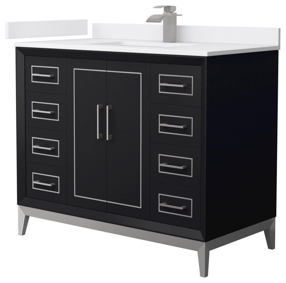 Marlena 42" Black Single Vanity, Cultured Top, Nickel Trim