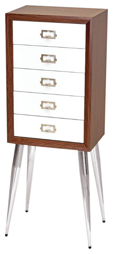 Wood and Metal Jewelry Armoire, White and Dark Brown