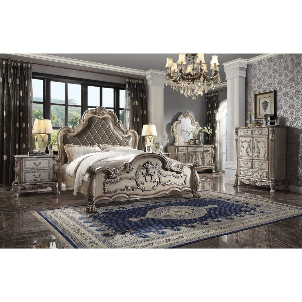 Jazlyn Ornamental Baroque Standard Bed, Vintage Bone White, Queen