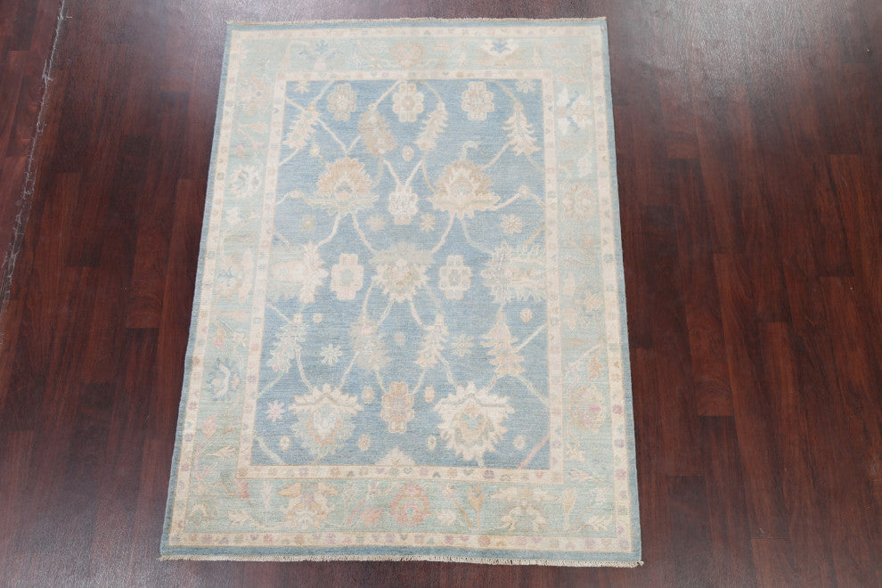 Oushak Oriental Distressed Traditional Hand Made Turkish Area Rug, Blue, 5x7