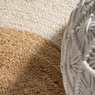 Oceana Two-Tone Boho Jute Circle Round Area Rug, 5' Round