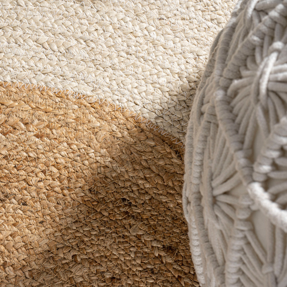 Oceana Two-Tone Boho Jute Circle Round Area Rug, 5' Round