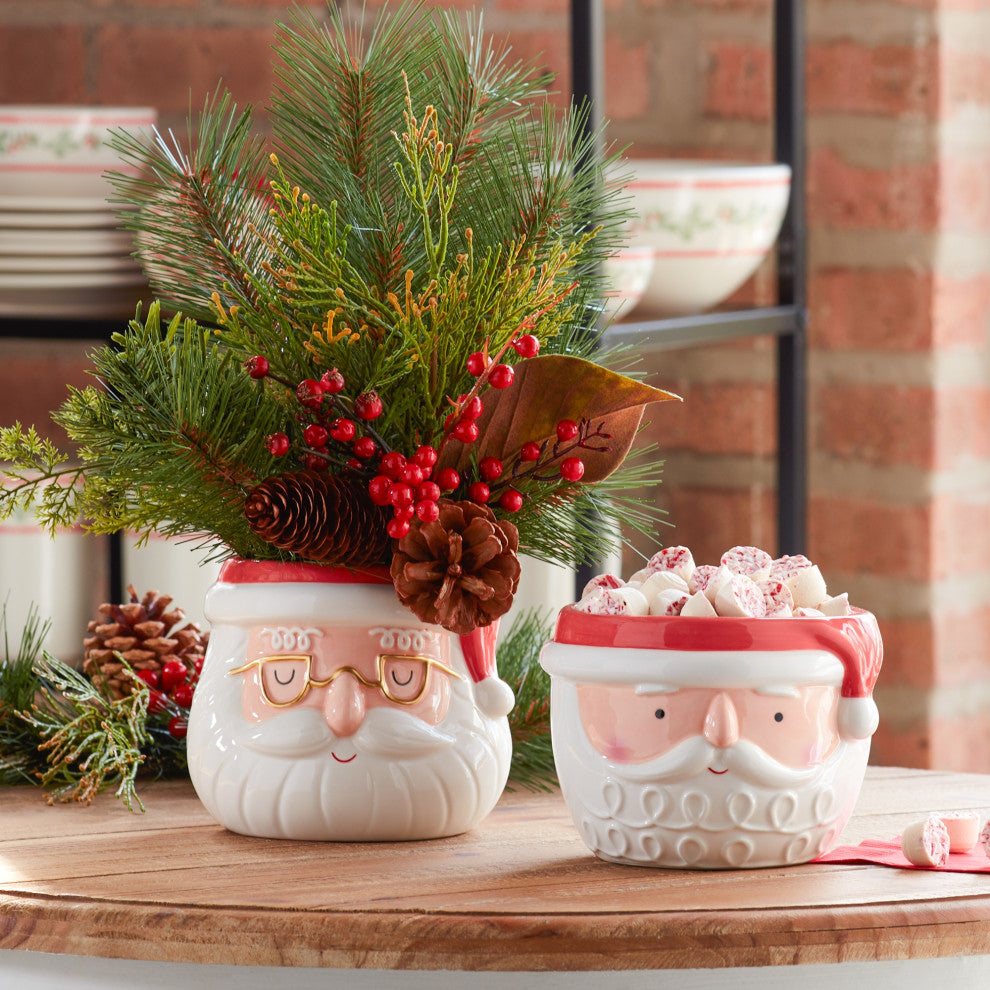 Ceramic Santa Planter, 2-Piece Set