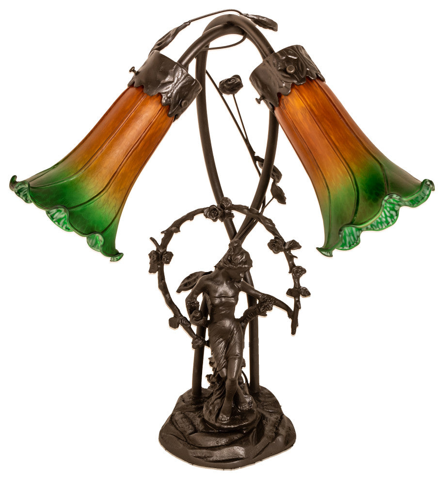 Meyda Lighting 11805 17"H Trellis Girl Lily Amber And Green 2-Light Accent Lamp