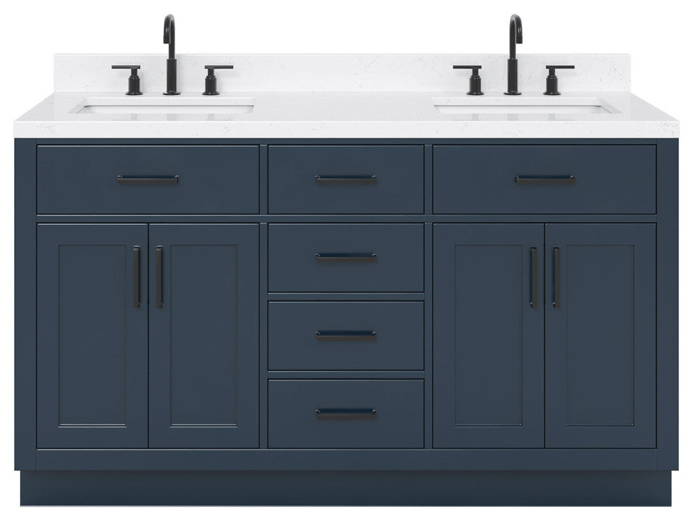 Ariel Hepburn 60" Double Rectangle Sinks Vanity, Carrara Quartz