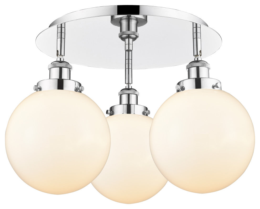 Canton-3 Light 20" Flush Mount-Polished Chrome, Matte White Glass Shade