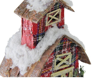 5" Classic Red Plaid Glitter Snow Covered Barn Christmas Ornament