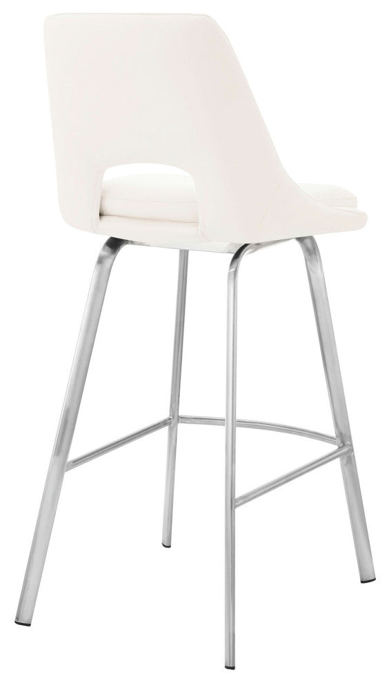 Carise White Faux Leather and Brushed Stainless Steel Swivel 26" Counter Stool